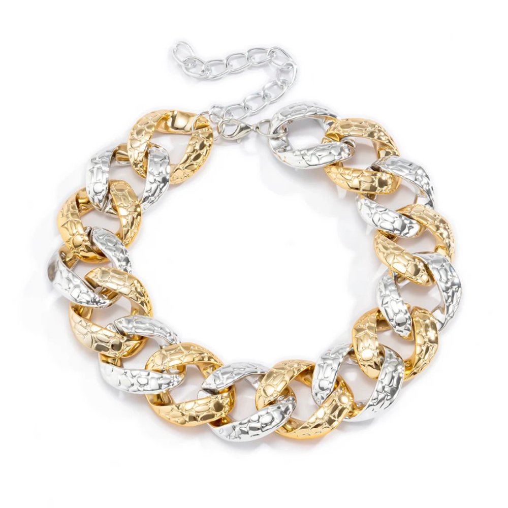 Big Flat Link Chain Metallic Gold Reptile Leopard Flexible Necklace Silver